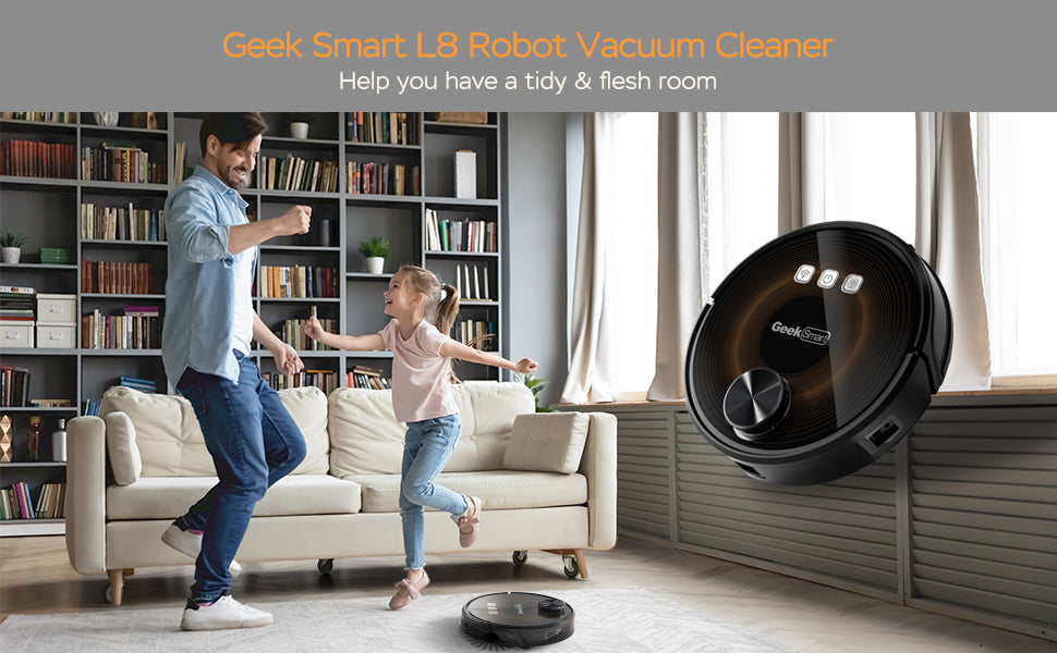 Geek Smart L8 Robot Vacuum Cleaner And Mop, LDS Navigation, Wi-Fi Connected APP, Selective Room Cleaning,MAX 2700 PA Suction, Ideal For Pets And Larger Home.