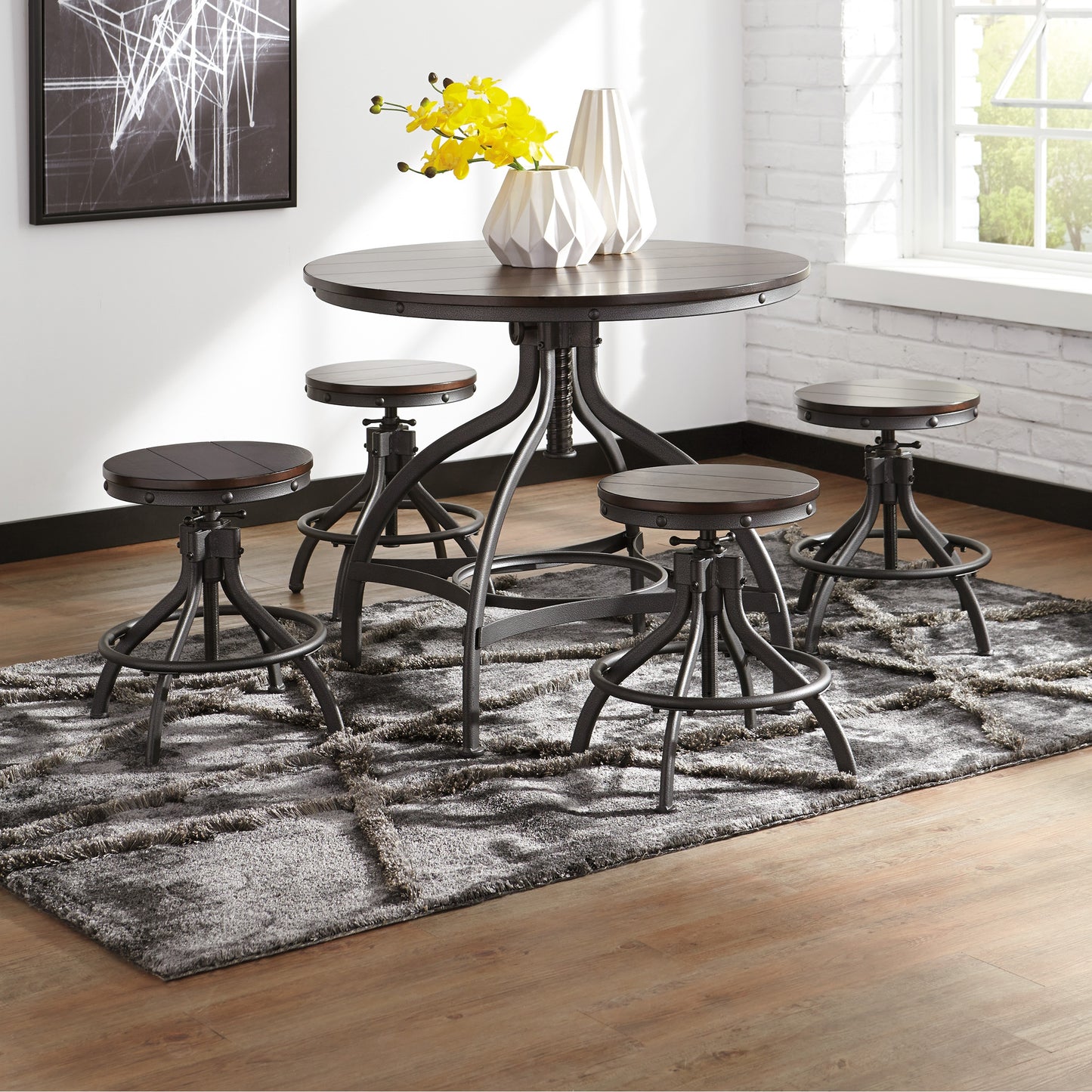 Ashley Signature Design Odium Counter Height Dining Table and Bar Stools (Set of 5) Brown D284-223