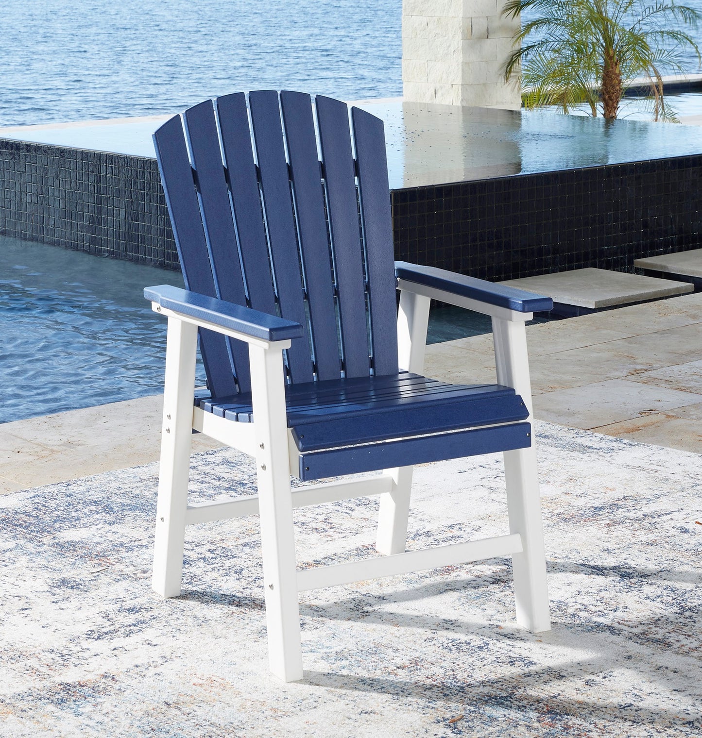 Ashley Signature Design Toretto Outdoor Dining Arm Chair (Set of 2) Blue/White P209-601A