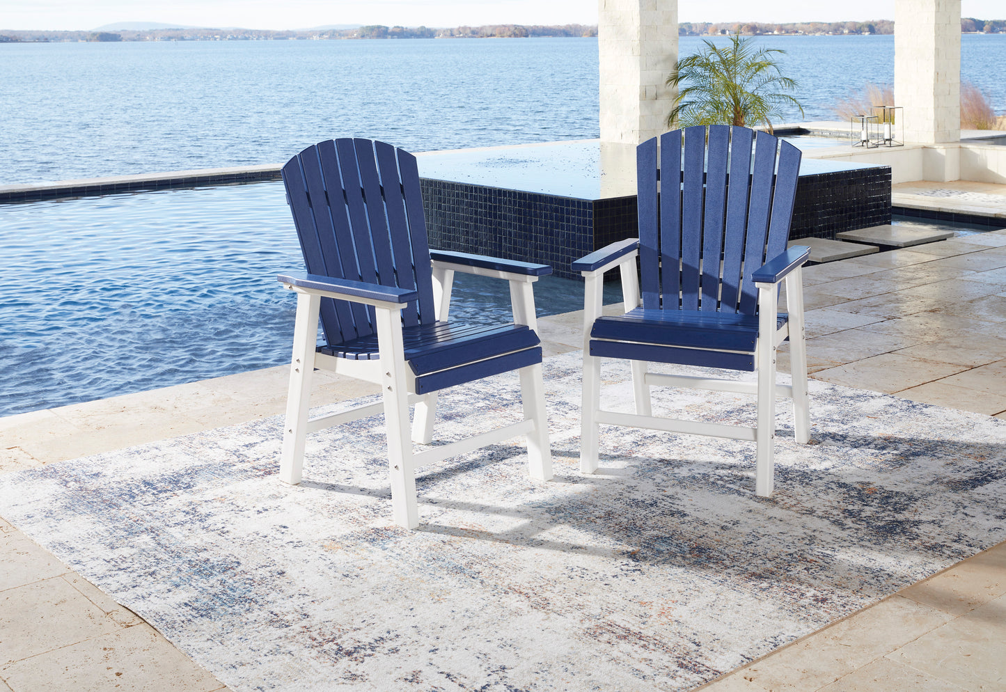 Ashley Signature Design Toretto Outdoor Dining Arm Chair (Set of 2) Blue/White P209-601A