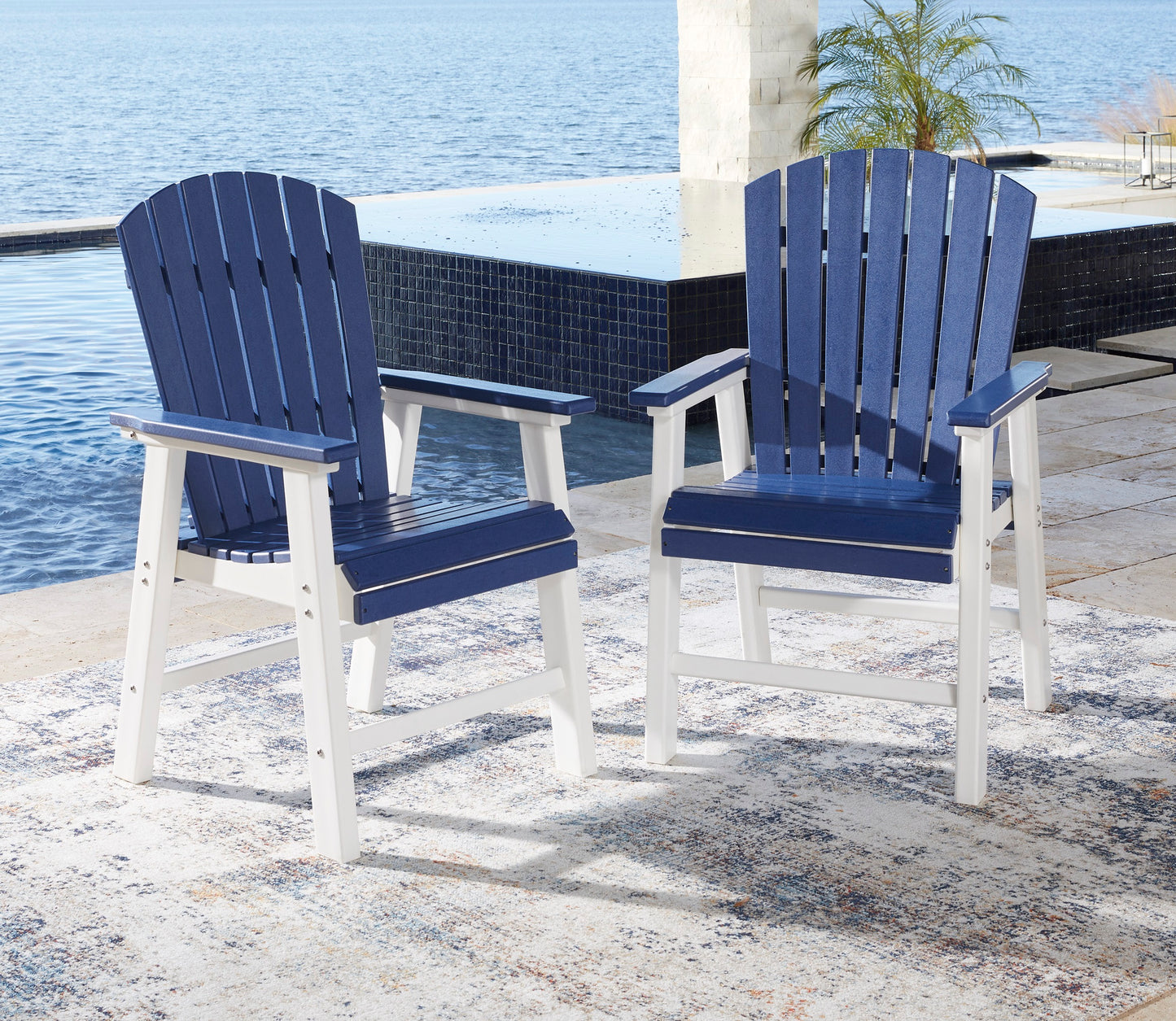 Ashley Signature Design Toretto Outdoor Dining Arm Chair (Set of 2) Blue/White P209-601A