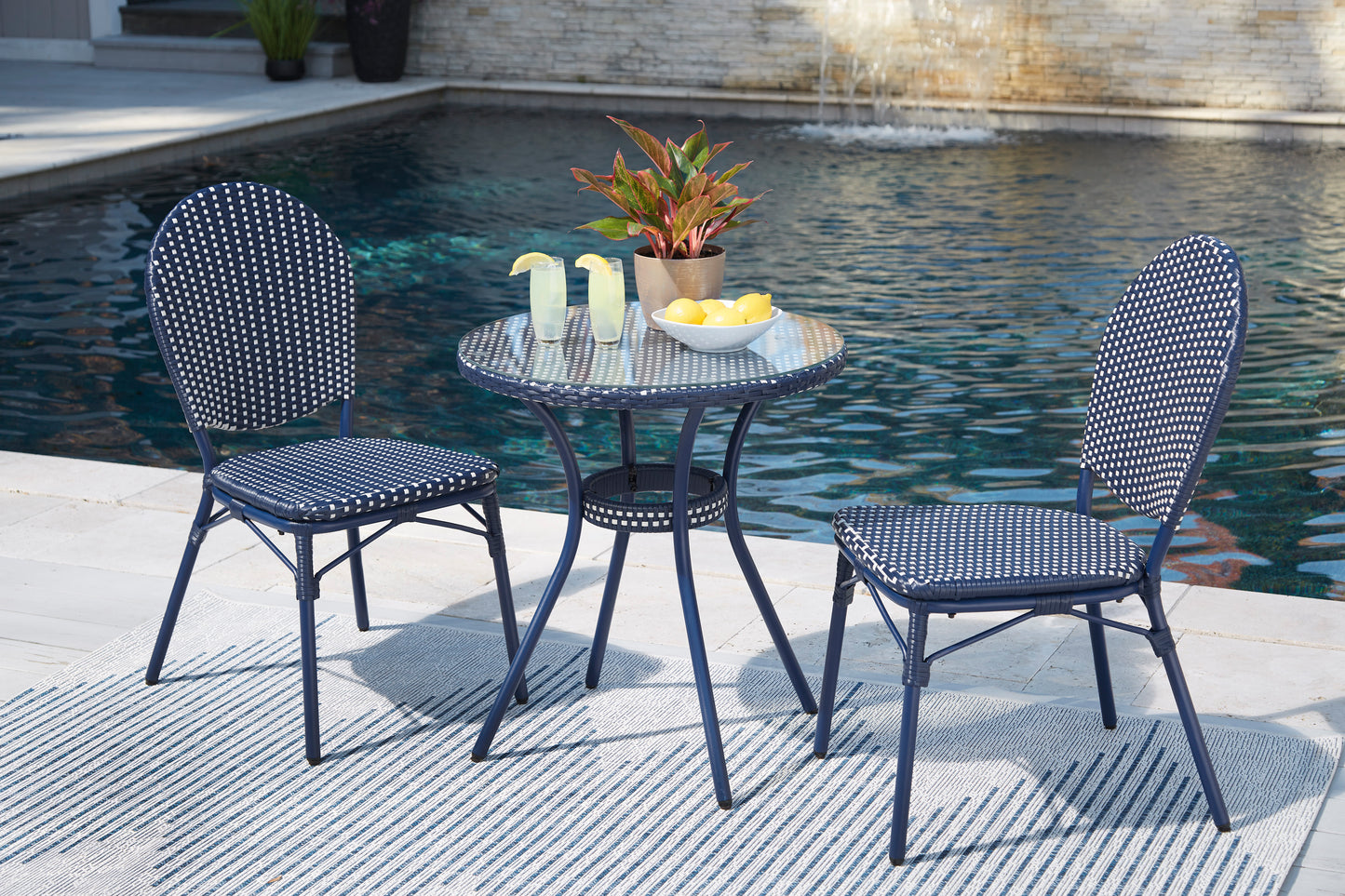 Ashley Signature Design Odyssey Blue Outdoor Table and Chairs (Set of 3) Blue P216-050