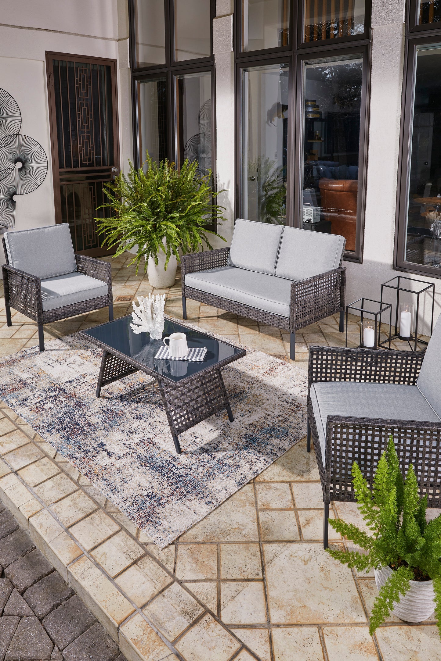 Ashley Signature Design Lainey Outdoor Love/Chairs/Table Set (Set of 4) Two-tone Gray P338-080