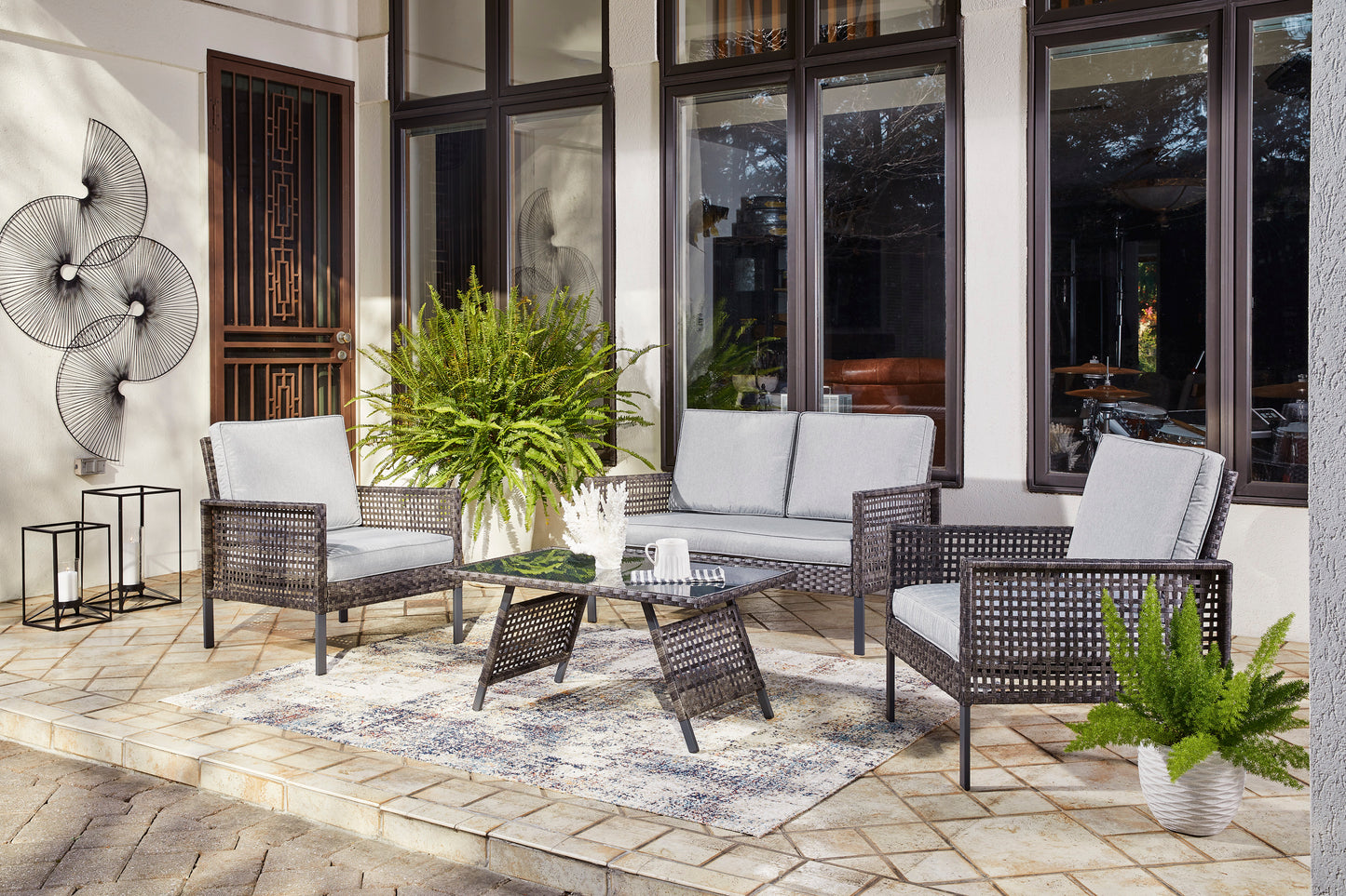 Ashley Signature Design Lainey Outdoor Love/Chairs/Table Set (Set of 4) Two-tone Gray P338-080