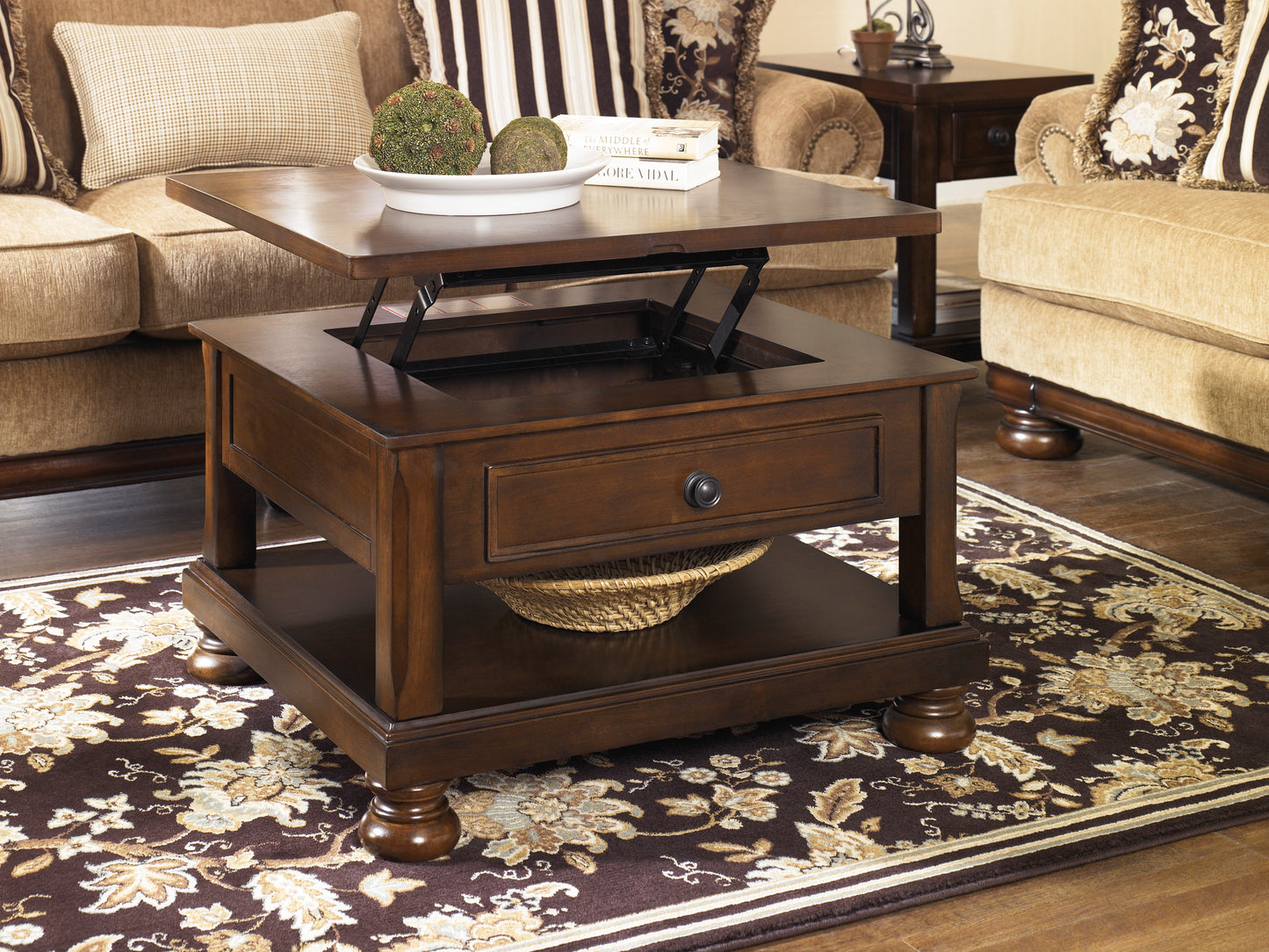 Ashley Signature Design Porter Coffee Table with Lift Top Rustic Brown T697-0