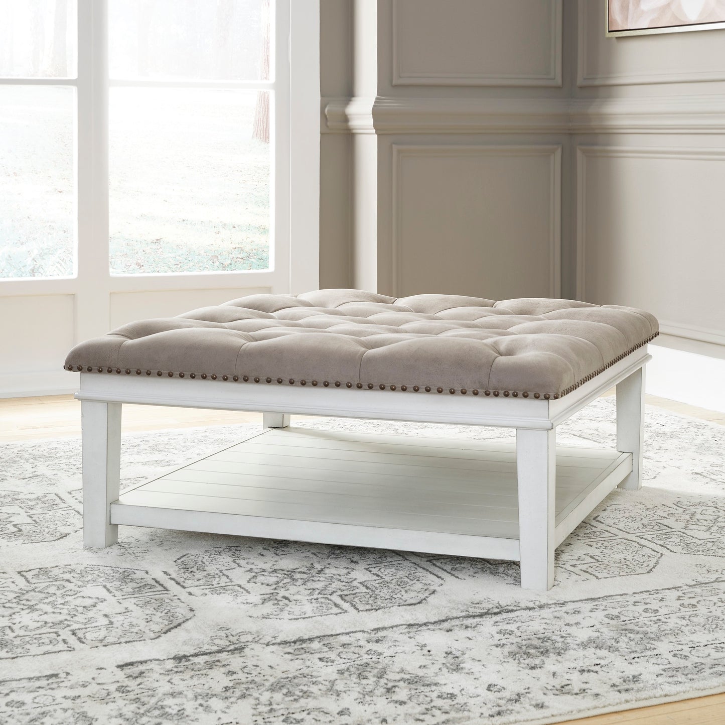 Ashley Signature Design Kanwyn Upholstered Ottoman Coffee Table Whitewash T937-21