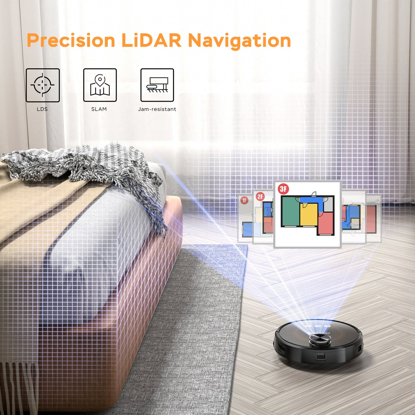 Geek Smart L8 Robot Vacuum Cleaner And Mop, LDS Navigation, Wi-Fi Connected APP, Selective Room Cleaning,MAX 2700 PA Suction, Ideal For Pets And Larger Home.