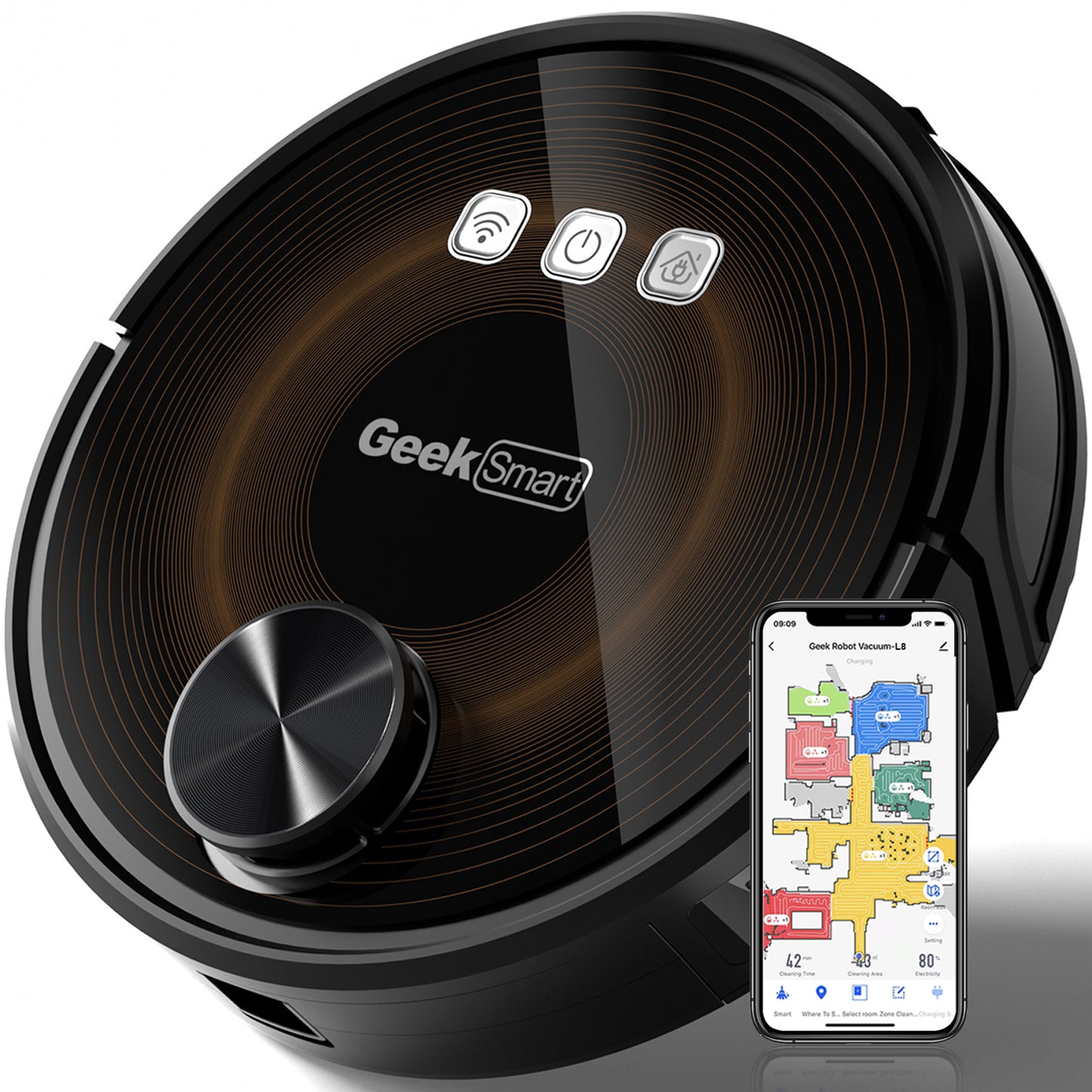 Geek Smart L8 Robot Vacuum Cleaner And Mop, LDS Navigation, Wi-Fi Connected APP, Selective Room Cleaning,MAX 2700 PA Suction, Ideal For Pets And Larger Home.