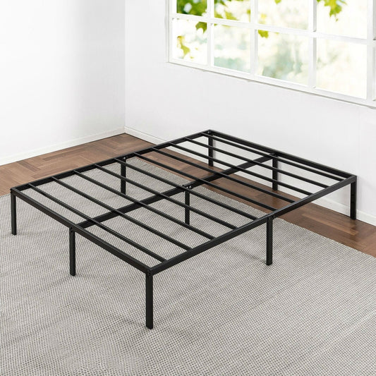 Queen size Sturdy Black Metal Platform Bed Frame with Headboard Attachments