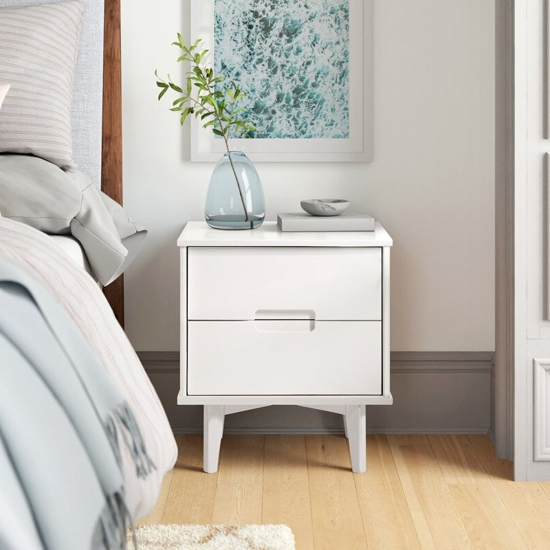 FarmHouse 2 Drawer Solid Wood Nightstand White