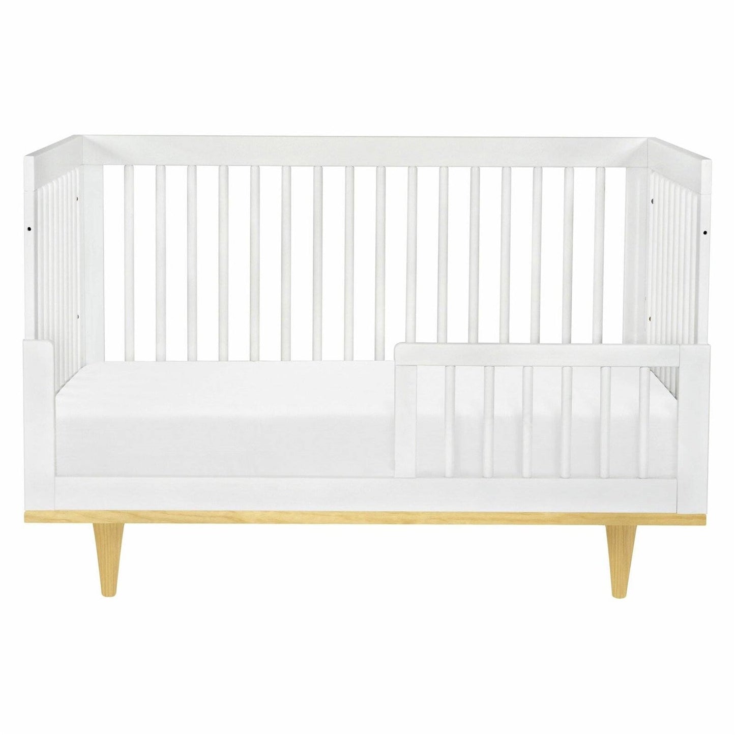 Modern Classic Solid Wooden Crib in White with Natural Wood Legs