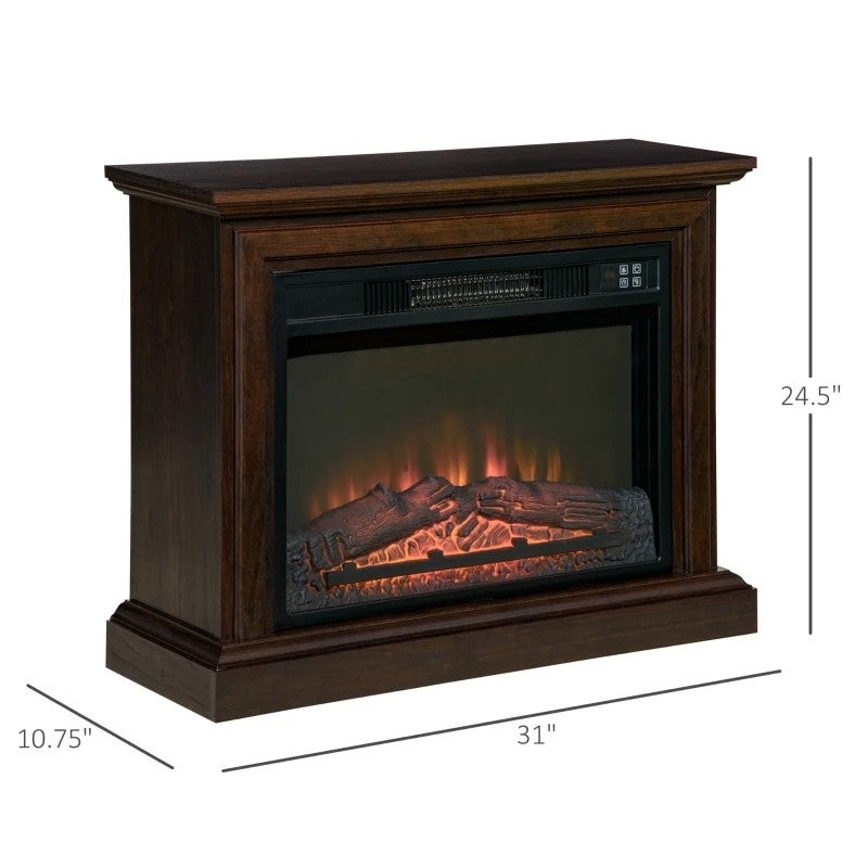 31 inch Brown Electric Fireplace Heater Dimmable Flame Effect and Mantel w/ Remote Control