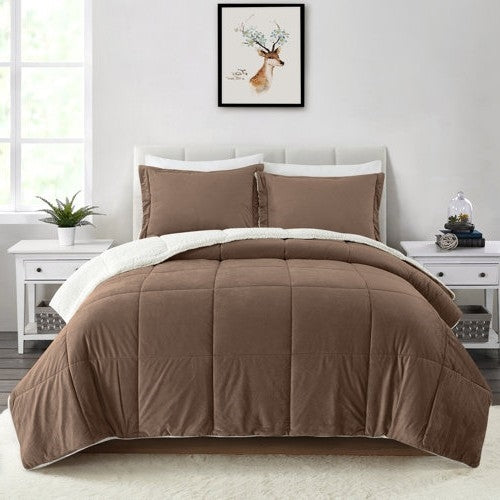 King Plush Microfiber Reversible Comforter Set in Chocolate