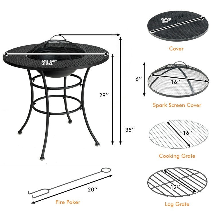 4 in 1 Fire Pit, Grill Cooking BBQ Grate, Ice Bucket, Dining Table