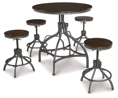 Ashley Signature Design Odium Counter Height Dining Table and Bar Stools (Set of 5) Brown D284-223