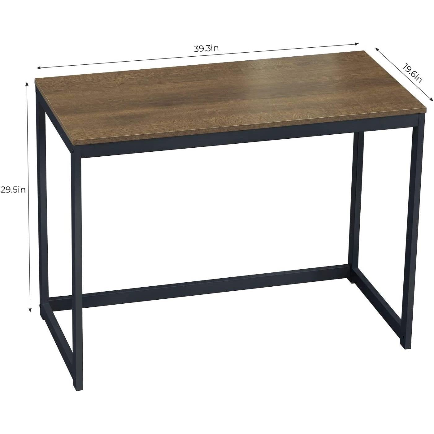 Small Home Office Modern Laptop Computer Desk Table Metal Frame Brown Wood Top