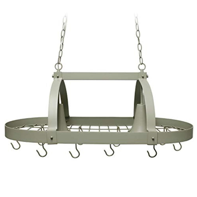 Rustic 2 Light 10 Hook Ceiling Mounted Hanging Pot Rack in Slate Gray