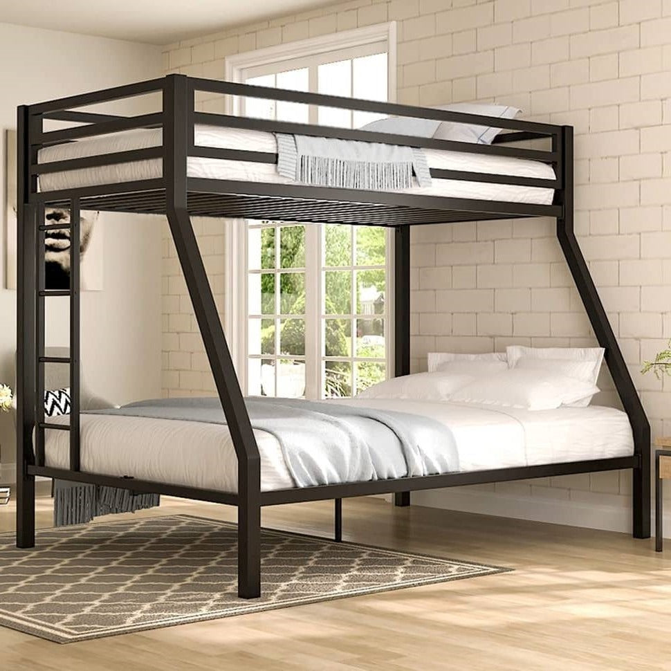 Twin over Full Modern Metal Bunk Bed in Matte Black Finish