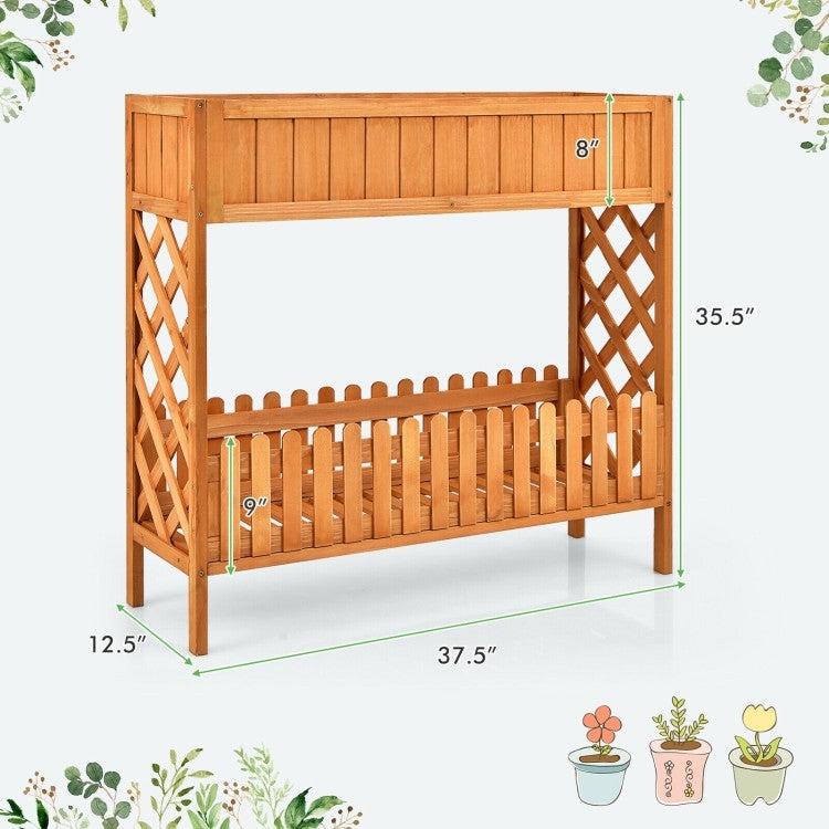 2 Tier Raised Garden Bed Elevated Fir Wood Planter Box