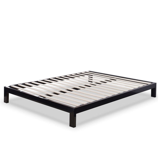 Full size Contemporary Black Metal Platform Bed with Wooden Slats