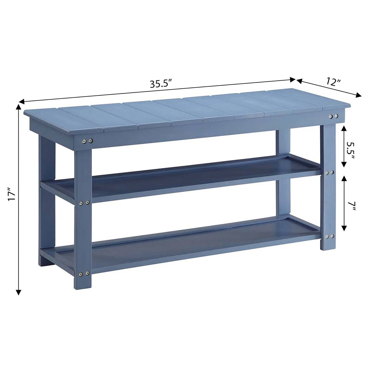 Blue Wood 2-Shelf Shoe Rack Storage Bench - 150 lbs. Weight Capacity