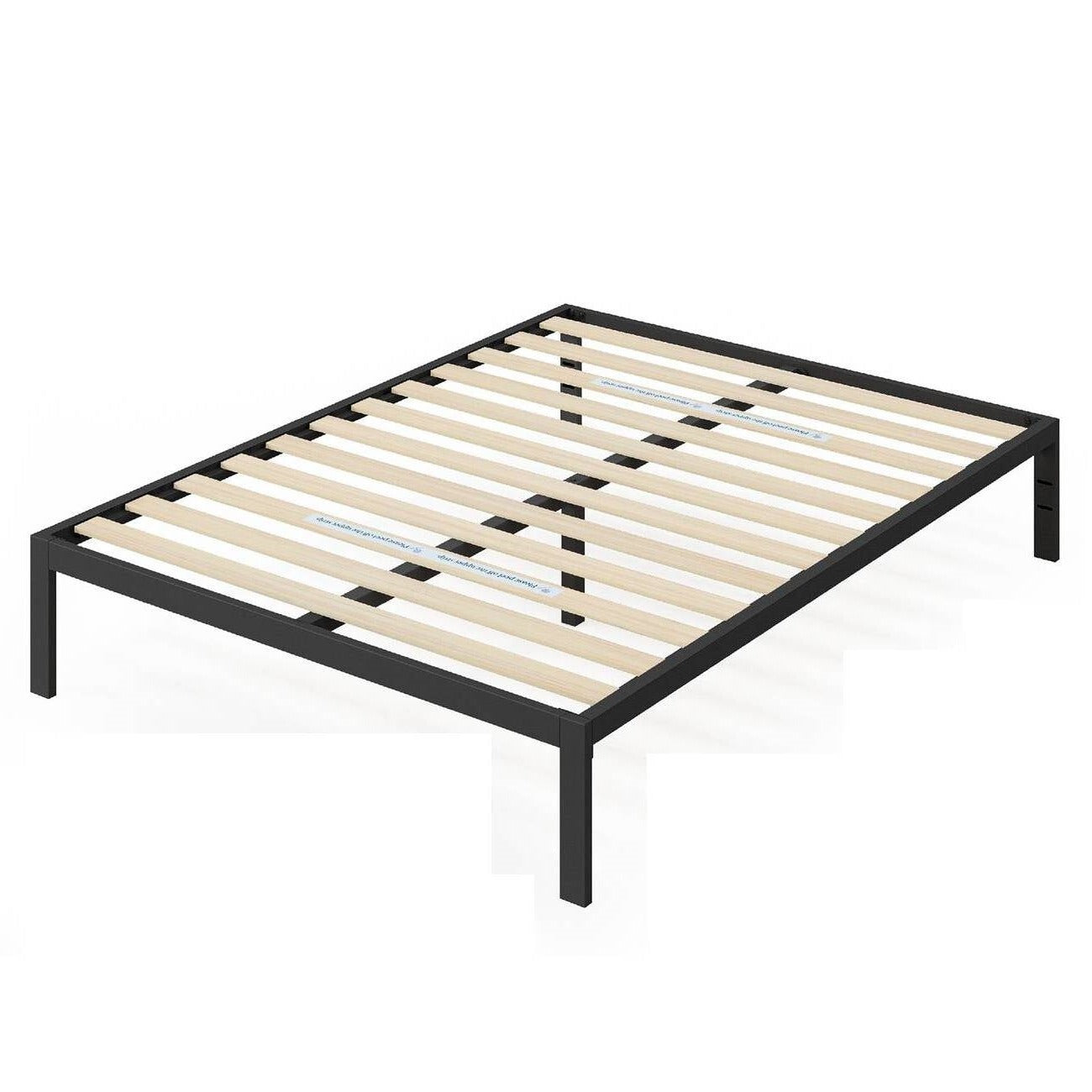 Full Black Metal Platform Bed Frame with Wood Slats - 700 lbs Weight Capacity