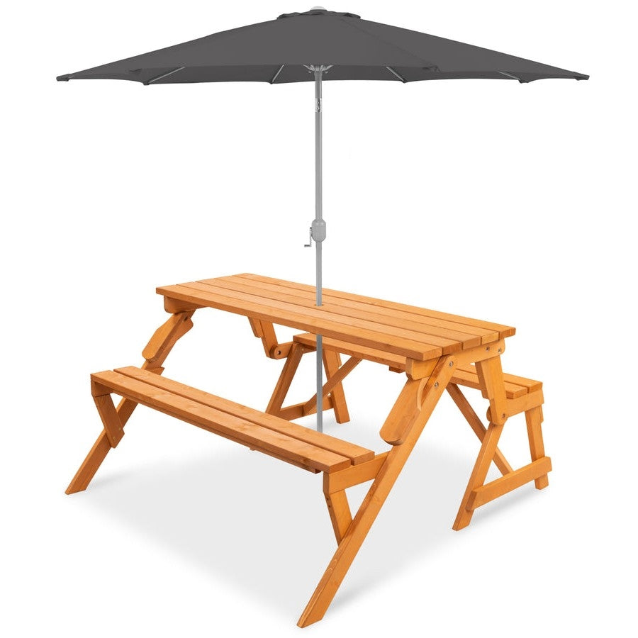 Outdoor Interchangeable 2 in 1 Multi-Use Wooden Picnic Table Garden Bench Umbrella Hole