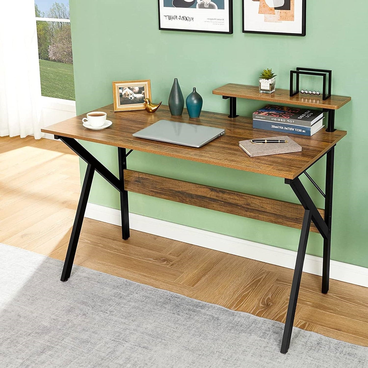 Modern 47-inch Home Office Laptop Computer Desk with Moveable Top Shelf