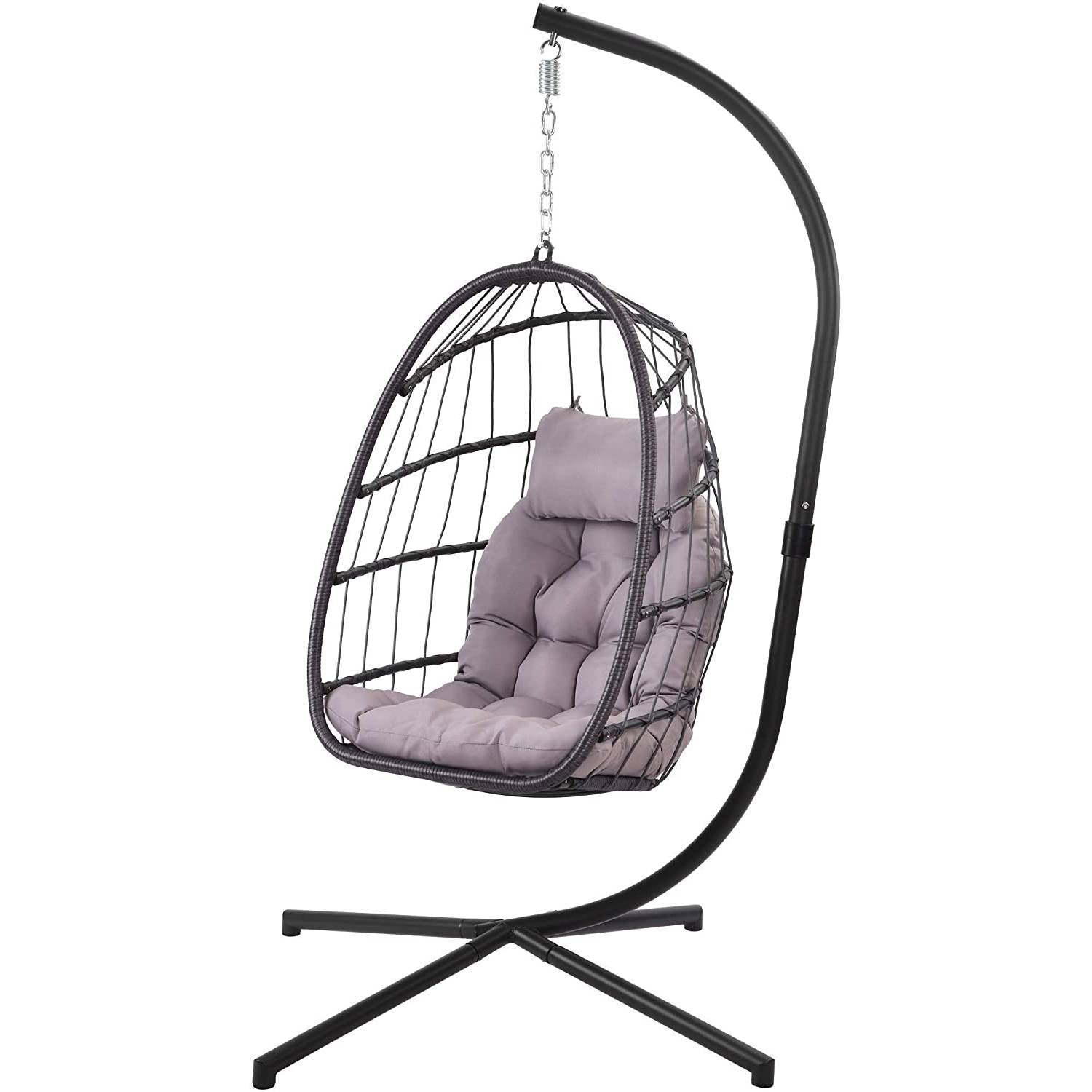 Grey Indoor/Outdoor Wicker Rattan Aluminum Frame Swing Egg Chair Hammock