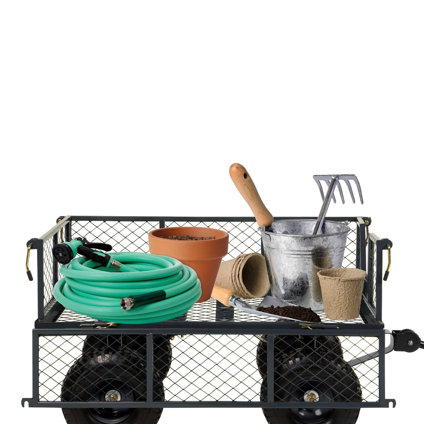 Heavy Duty Grey Steel Garden Utility Cart Wagon with Removable Sides