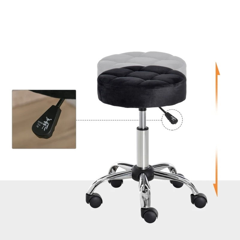 Black Button Tufted Adjustable Rolling Massage Swivel Salon Stool