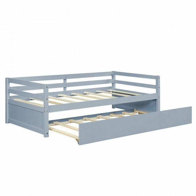 Twin/Twin Dorm Style Trundle Daybed Platform Bed Frame in Grey