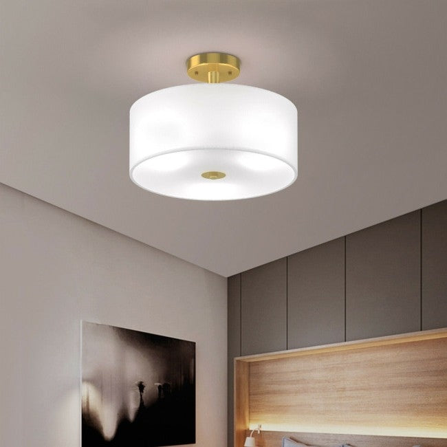 Modern 3-Light Ceiling Mount Glass Pendant Drum Lamp Chandelier White Bronze