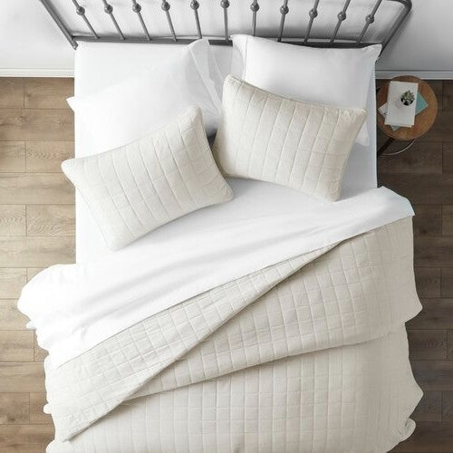 3 Piece Microfiber Farmhouse Coverlet Bedspread Set Ivory, Full/Queen