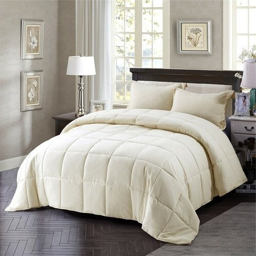 King/Cal King Traditional Microfiber Reversible 3 Piece Comforter Set in Ivory