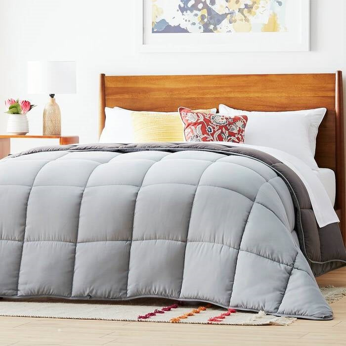 King Size All Seasons Plush Light/Dark Grey Reversible Polyester Down Alternative Comforter