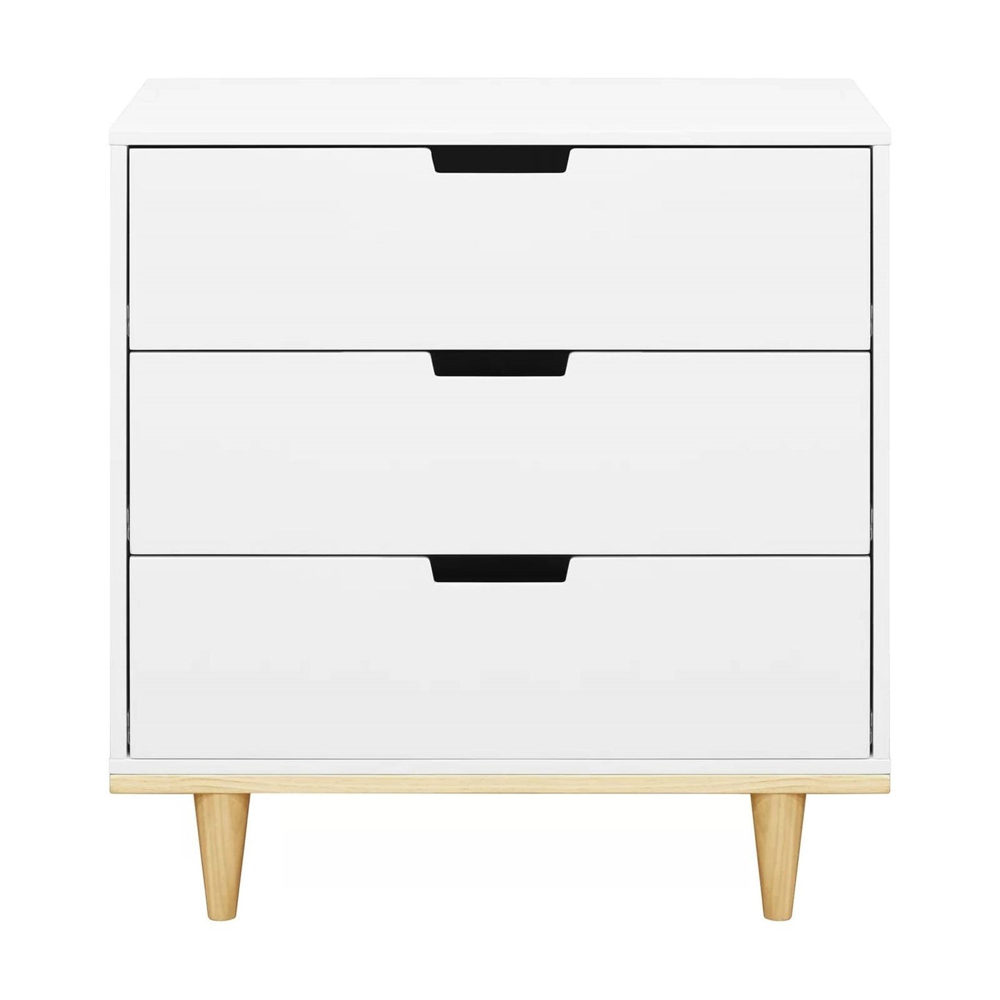 Modern Mid-Century Style 3-Drawer Dresser Chest in White Natural Wood Finish