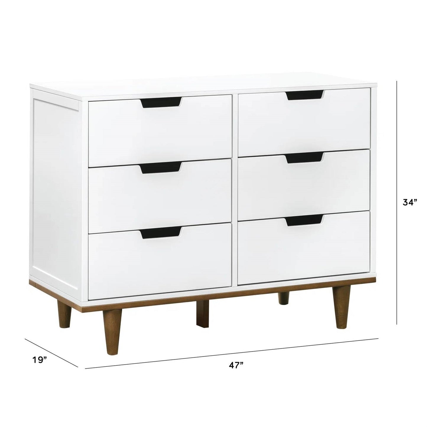 Modern Mid-Century Style 6-Drawer Double Dresser in White Walnut Wood Finish