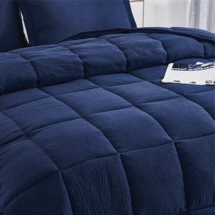 King Size Navy 3 Piece Microfiber Reversible Comforter Set