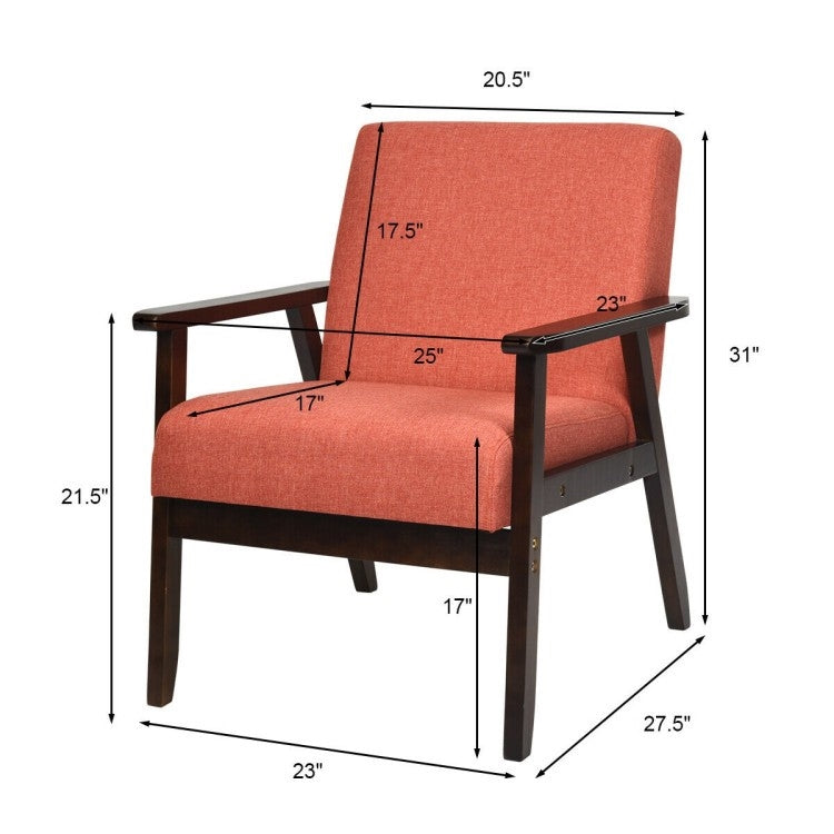 Retro Modern Classic Orange Linen Wide Accent Chair with Espresso Wood Frame