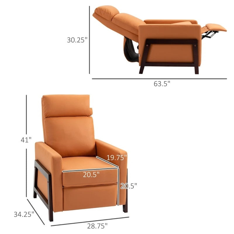 Modern Upholstered Manual Reclining Sofa Chair w/ Armrest and Footrest Orange