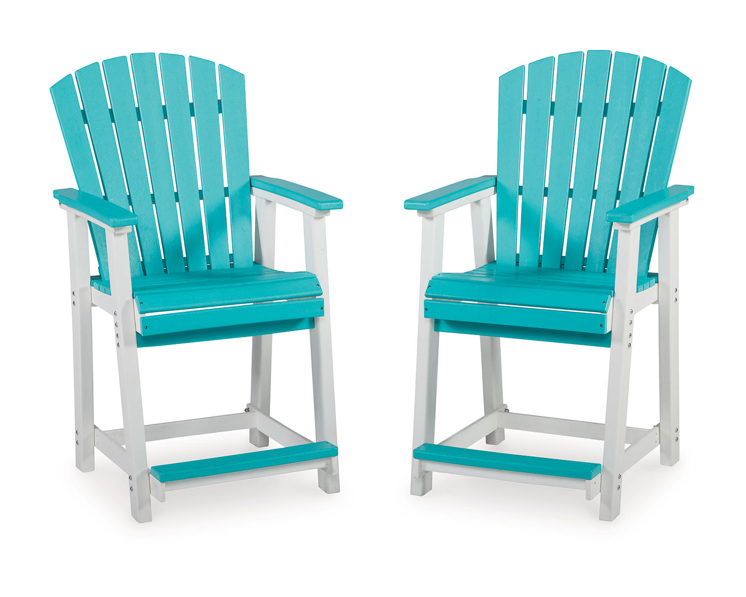 Ashley Signature Design Eisely Outdoor Counter Height Bar Stool (Set of 2) Turquoise;White P208-124