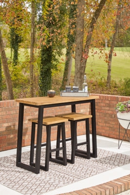 Ashley Signature Design Town Wood Outdoor Counter Table Set (Set of 3) Brown/Black P220-113