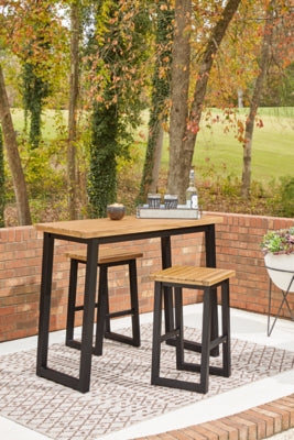 Ashley Signature Design Town Wood Outdoor Counter Table Set (Set of 3) Brown/Black P220-113