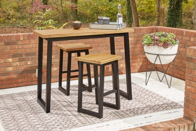 Ashley Signature Design Town Wood Outdoor Counter Table Set (Set of 3) Brown/Black P220-113