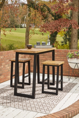 Ashley Signature Design Town Wood Outdoor Counter Table Set (Set of 3) Brown/Black P220-113