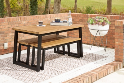 Ashley Signature Design Town Wood Outdoor Dining Table Set (Set of 3) Brown/Black P220-115