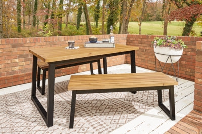 Ashley Signature Design Town Wood Outdoor Dining Table Set (Set of 3) Brown/Black P220-115