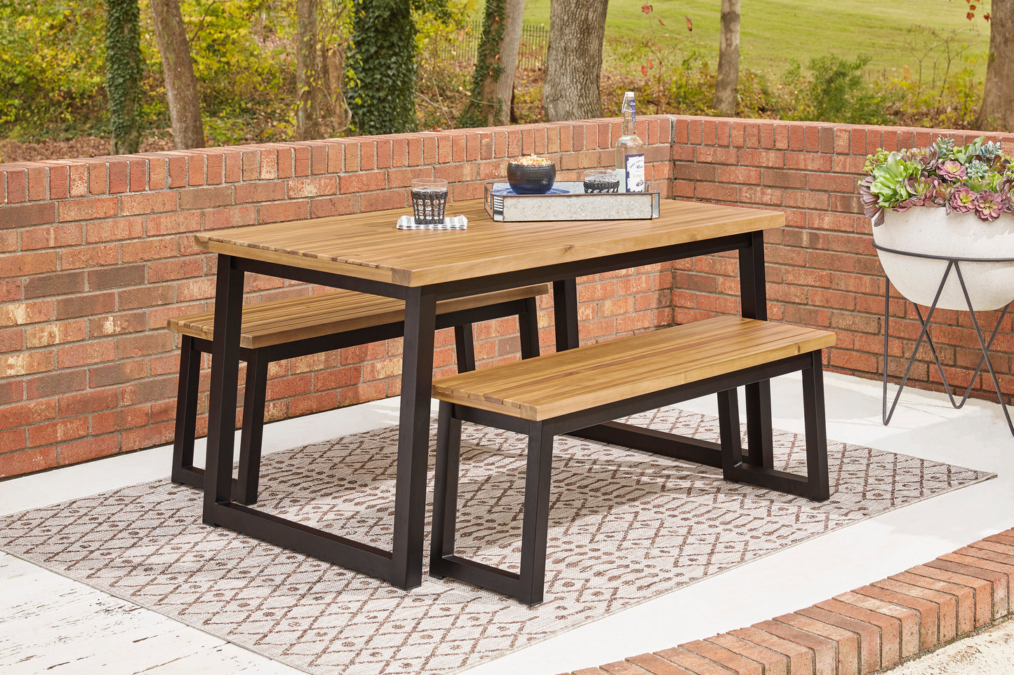 Ashley Signature Design Town Wood Outdoor Dining Table Set (Set of 3) Brown/Black P220-115