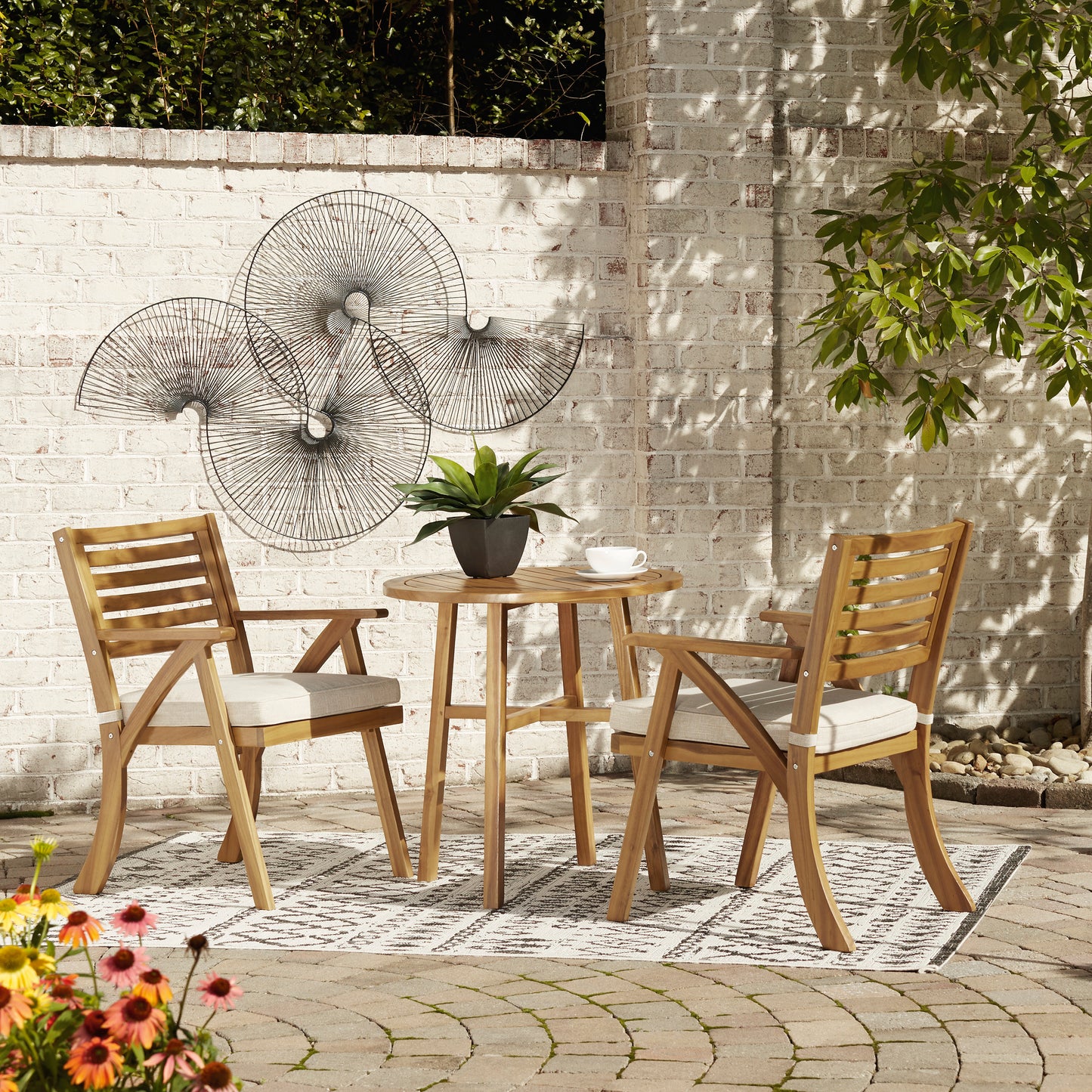 Ashley Signature Design Vallerie Outdoor Chairs with Table Set (Set of 3) Brown P305-050